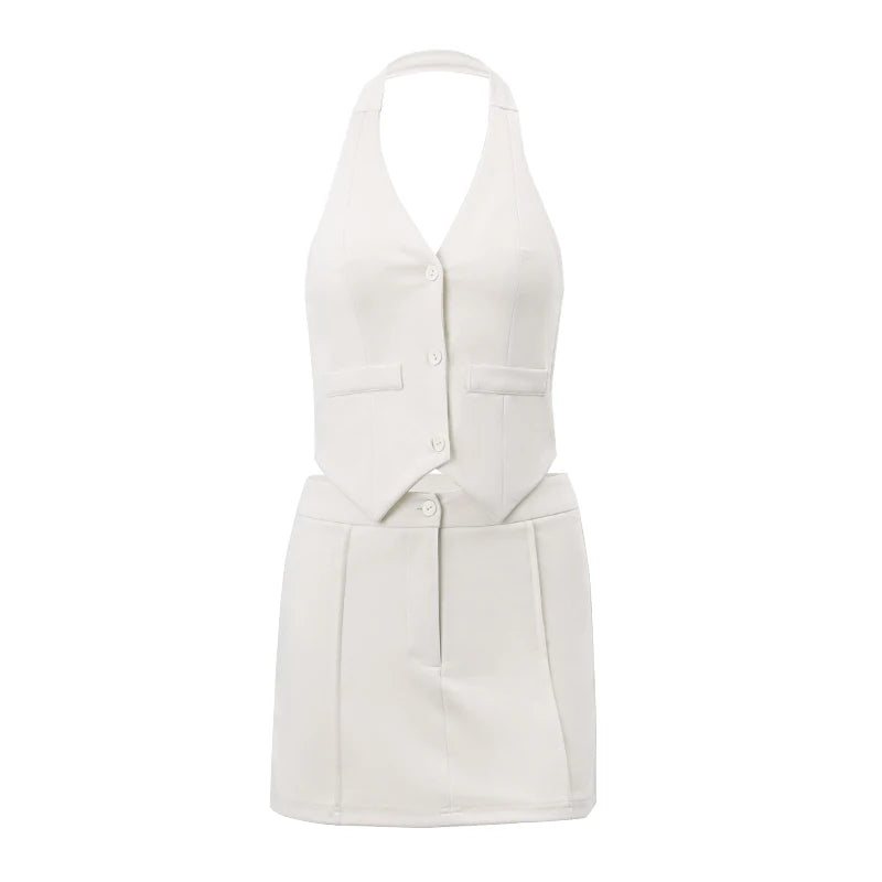 Candyhot Fashion Casual V-neck Sleeveless Suit Tank Top With High-waist Bodycon Hip Skirt Streetwear Autumn Women Two Piece Sets