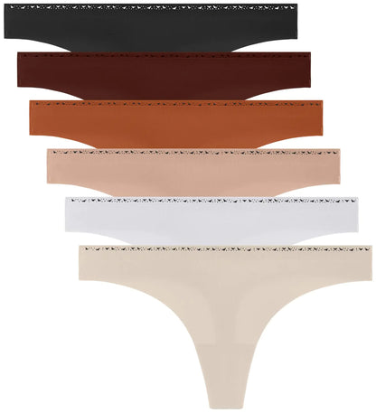 CINOON Womens Seamless Thongs Underwear Ladies No Show Thong Sexy Bikini Soft Stretch Panties Plus Size Mujer Ropa Interior 6 Pack