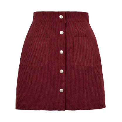 Single-breasted Slim Fit Solid Color Skirt
