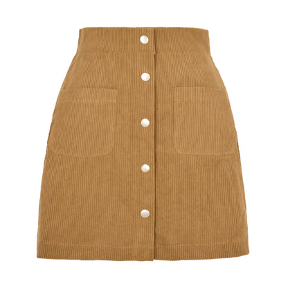Single-breasted Slim Fit Solid Color Skirt