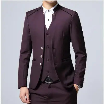 Men’s 3-Piece Suit – Stand Collar Blazer & Vest