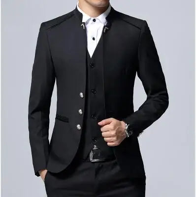 Men’s 3-Piece Suit – Stand Collar Blazer & Vest