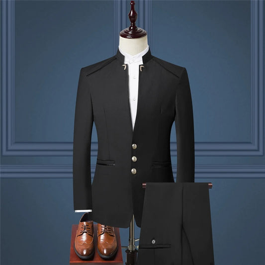 Men’s 3-Piece Suit – Stand Collar Blazer & Vest