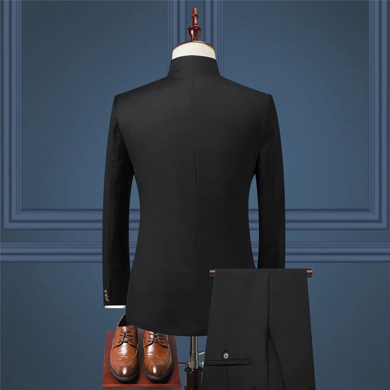 Men’s 3-Piece Suit – Stand Collar Blazer & Vest