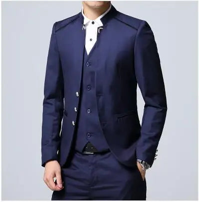 Men’s 3-Piece Suit – Stand Collar Blazer & Vest
