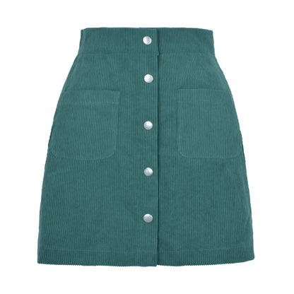 Single-breasted Slim Fit Solid Color Skirt