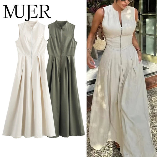 Sleeveless Zipper Summer Dress