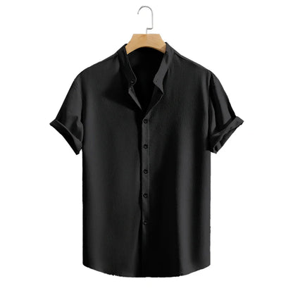Youth Casual Beach Short Sleeve Shirts Solid Color Loose Casual Breathable Shirt Lightweight Streetwear Male Button Tops