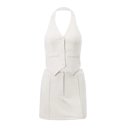 Candyhot Fashion Casual V-neck Sleeveless Suit Tank Top With High-waist Bodycon Hip Skirt Streetwear Autumn Women Two Piece Sets