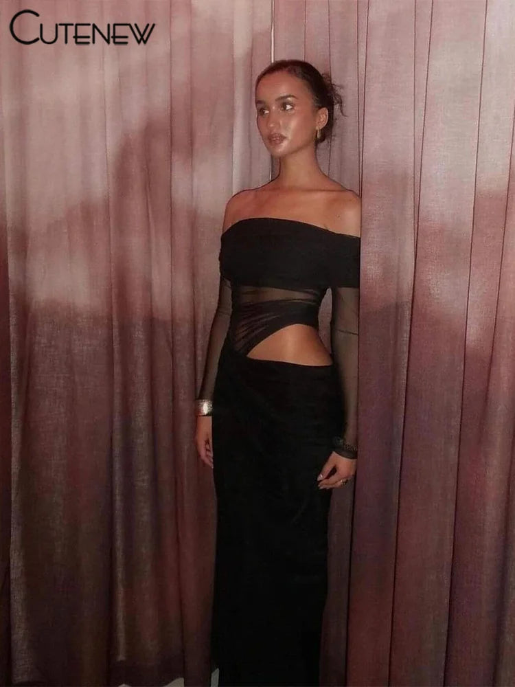 Cutenew Sexy Mesh Maxi – Ruched & Elegant