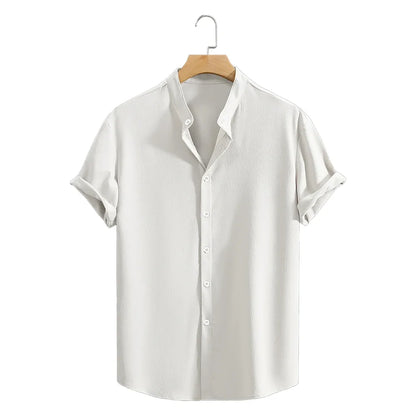 Youth Casual Beach Short Sleeve Shirts Solid Color Loose Casual Breathable Shirt Lightweight Streetwear Male Button Tops