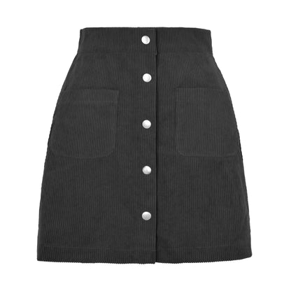 Single-breasted Slim Fit Solid Color Skirt