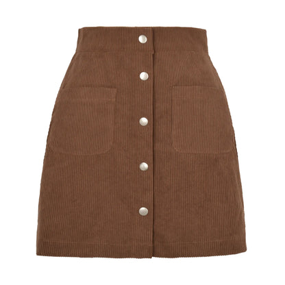 Single-breasted Slim Fit Solid Color Skirt