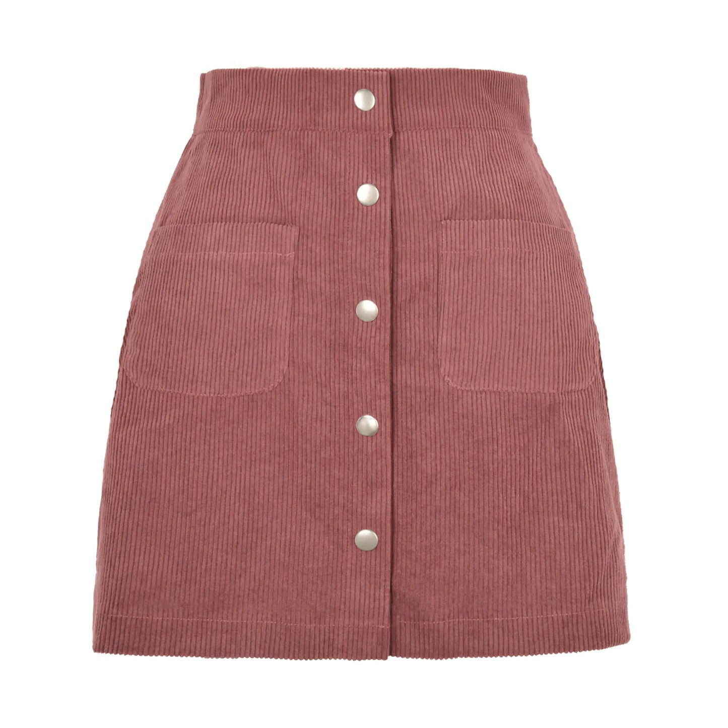 Single-breasted Slim Fit Solid Color Skirt