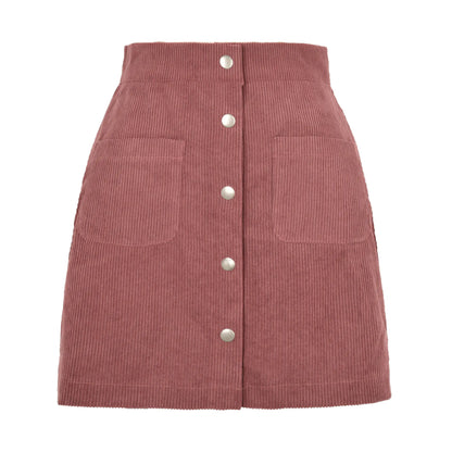 Single-breasted Slim Fit Solid Color Skirt